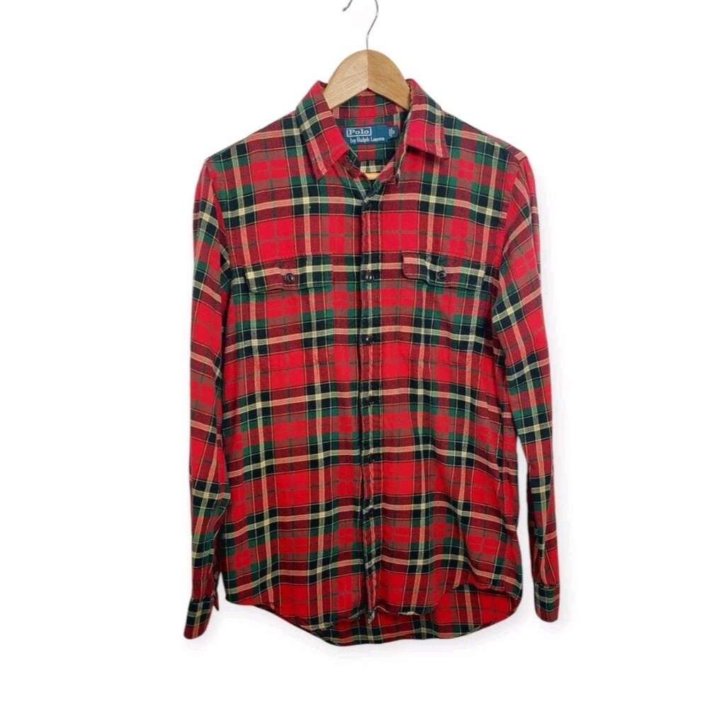 Polo Ralph Lauren Men's Size Small Shirt Long Sleeve Plaid Red Green FLAWED